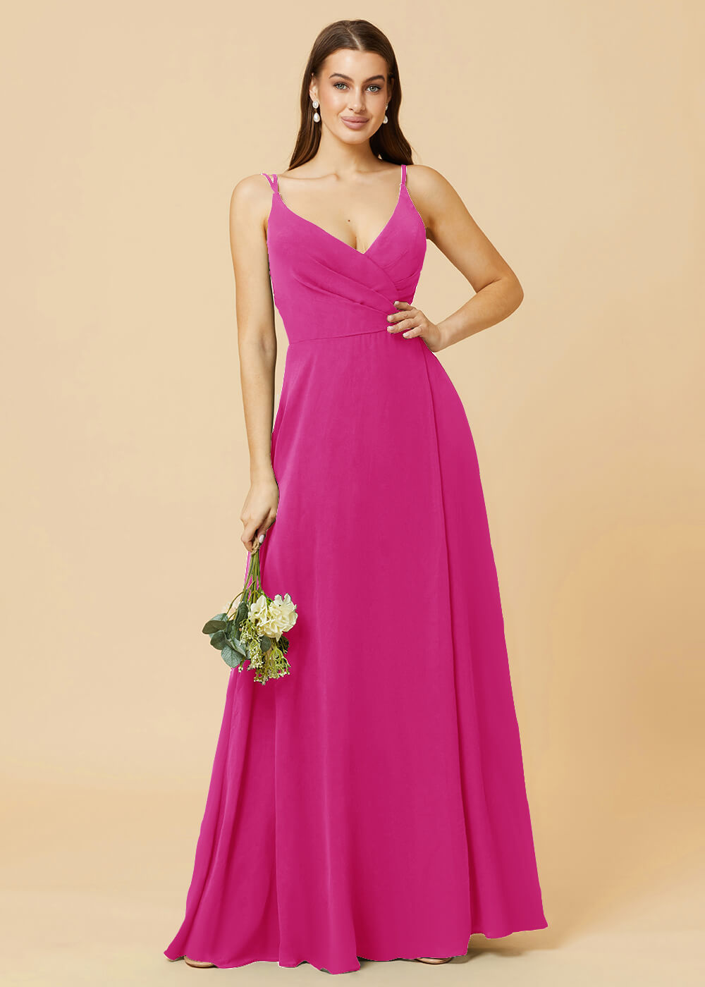 A-line V-neck Open Back Maxi Chiffon Bridesmaid Dress