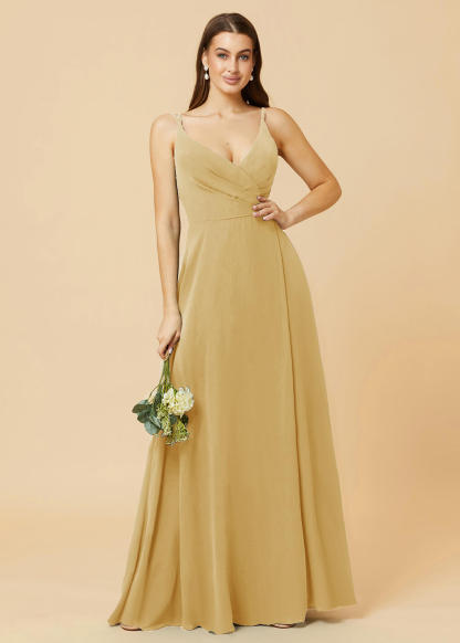 A-line V-neck Open Back Maxi Chiffon Bridesmaid Dress