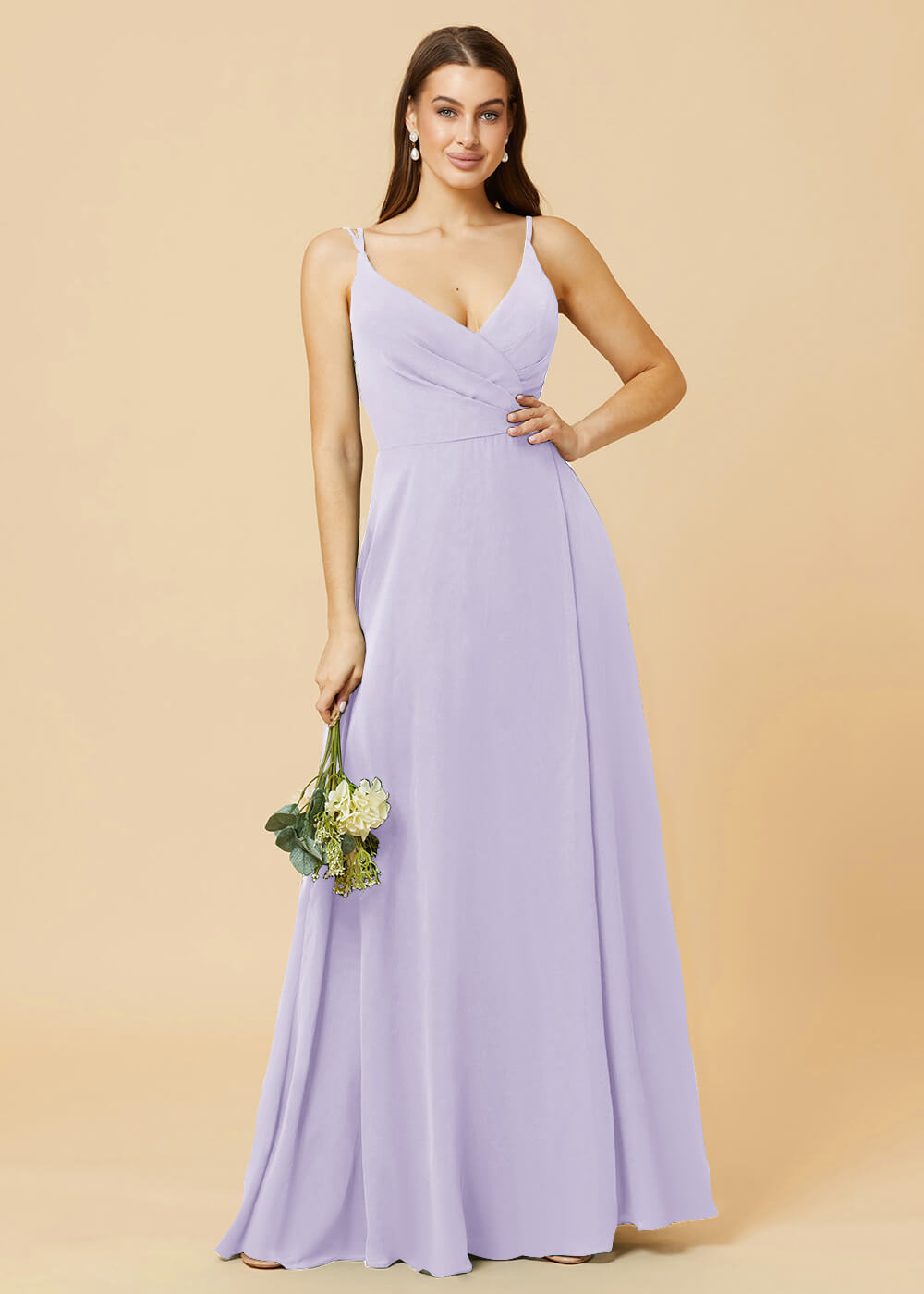 A-line V-neck Open Back Maxi Chiffon Bridesmaid Dress