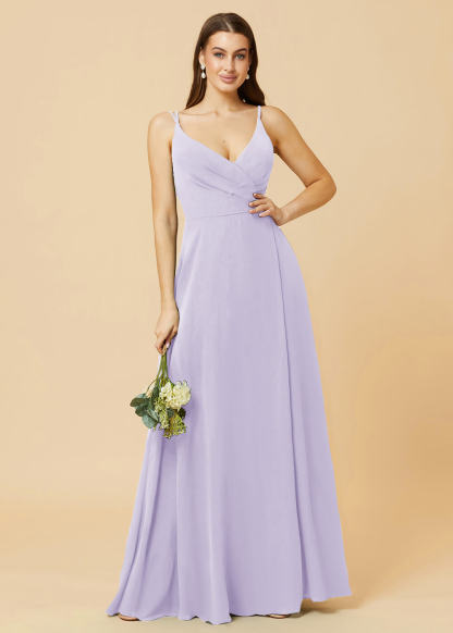 A-line V-neck Open Back Maxi Chiffon Bridesmaid Dress