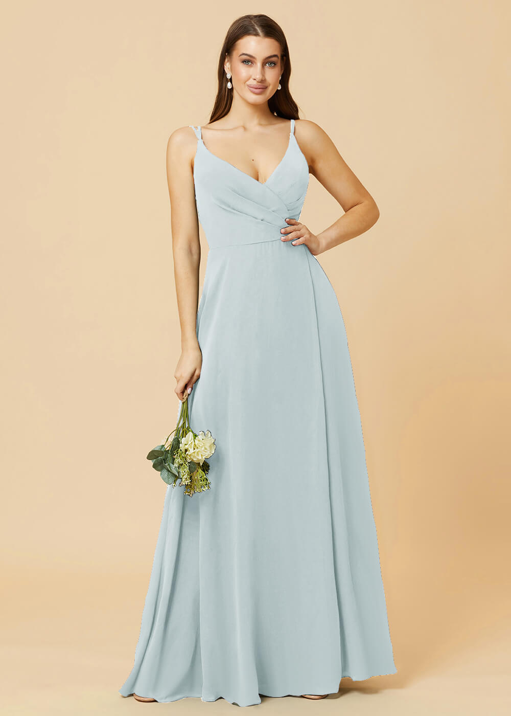 A-line V-neck Open Back Maxi Chiffon Bridesmaid Dress
