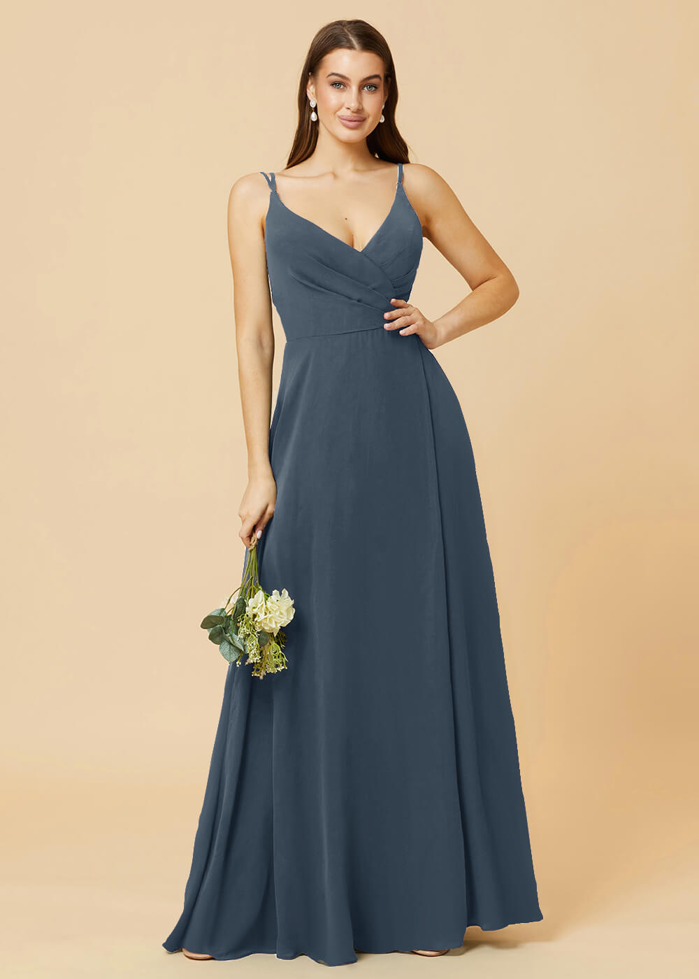 A-line V-neck Open Back Maxi Chiffon Bridesmaid Dress