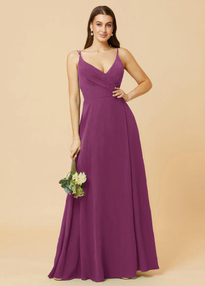 A-line V-neck Open Back Maxi Chiffon Bridesmaid Dress