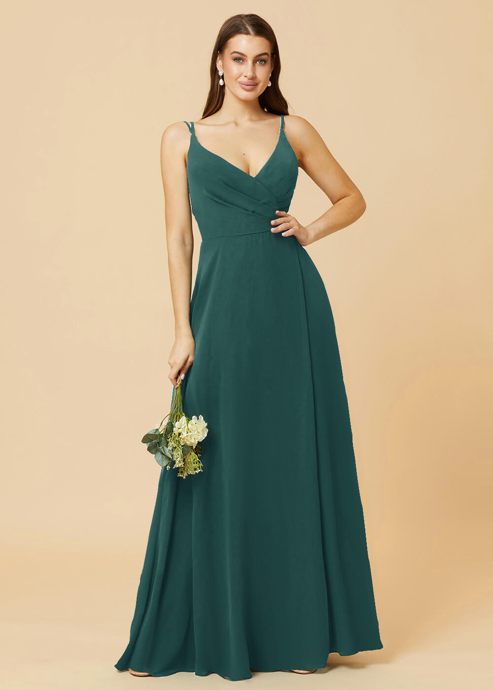 A-line V-neck Open Back Maxi Chiffon Bridesmaid Dress