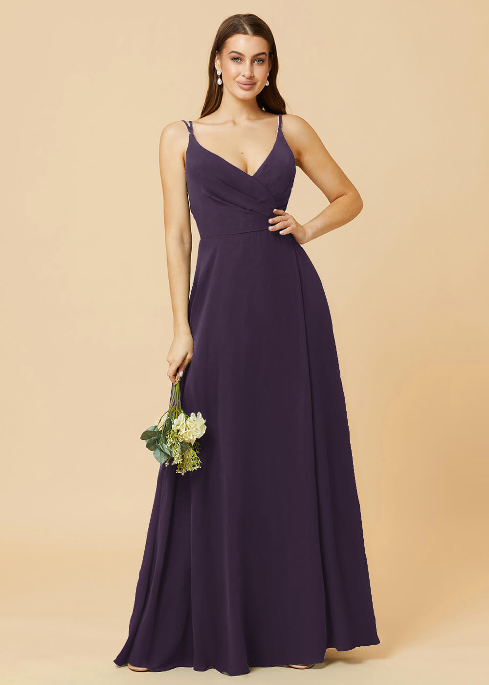 A-line V-neck Open Back Maxi Chiffon Bridesmaid Dress