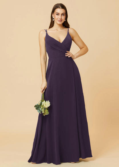 A-line V-neck Open Back Maxi Chiffon Bridesmaid Dress