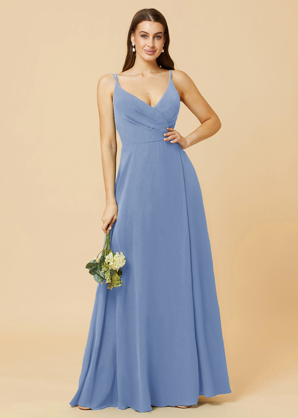 A-line V-neck Open Back Maxi Chiffon Bridesmaid Dress