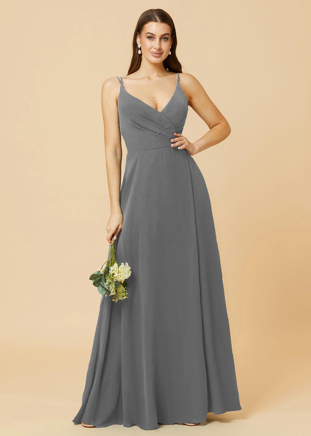 A-line V-neck Open Back Maxi Chiffon Bridesmaid Dress