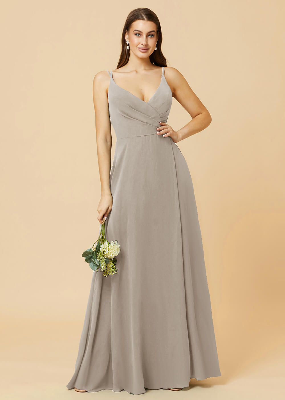 A-line V-neck Open Back Maxi Chiffon Bridesmaid Dress