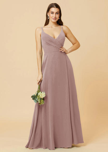 A-line V-neck Open Back Maxi Chiffon Bridesmaid Dress