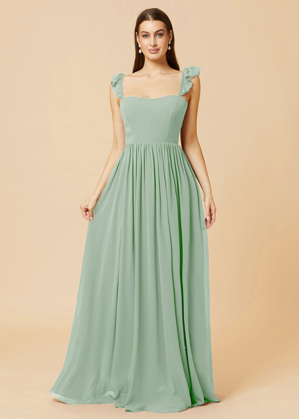 Square Neck A-line Chiffon Long Bridesmaid Dress