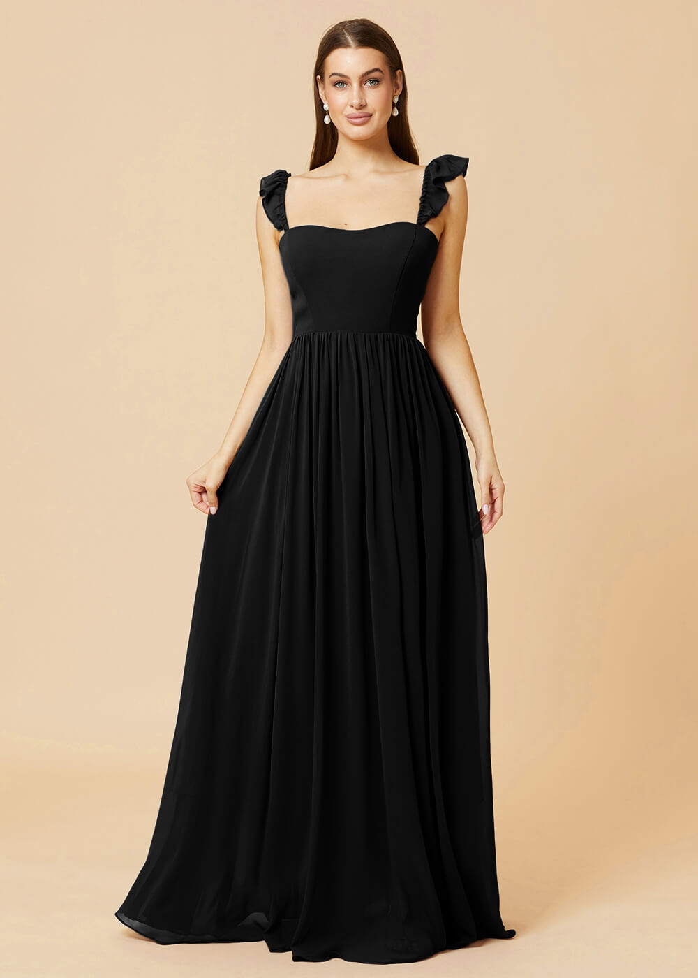 Square Neck A-line Chiffon Long Bridesmaid Dress