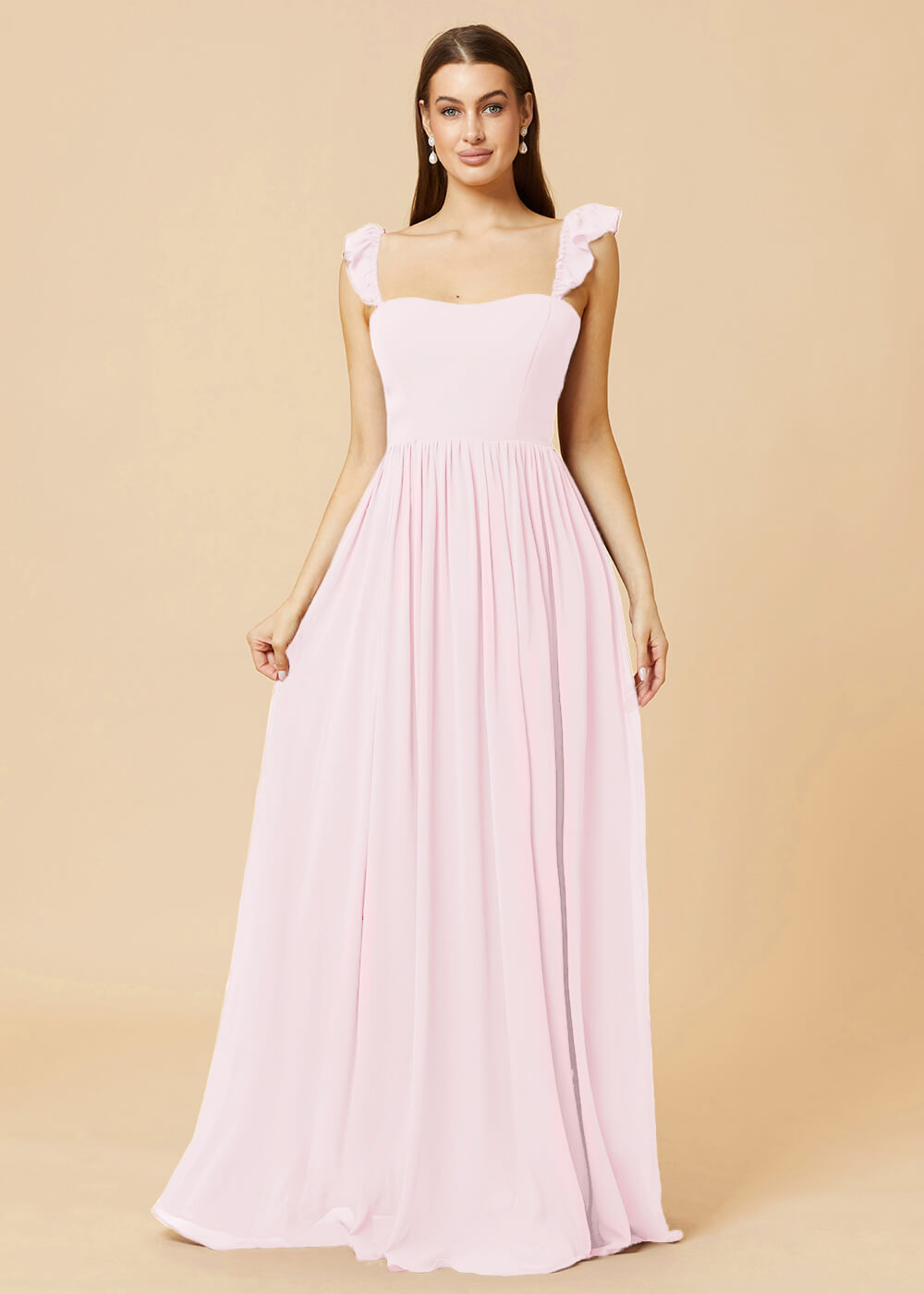 Square Neck A-line Chiffon Long Bridesmaid Dress