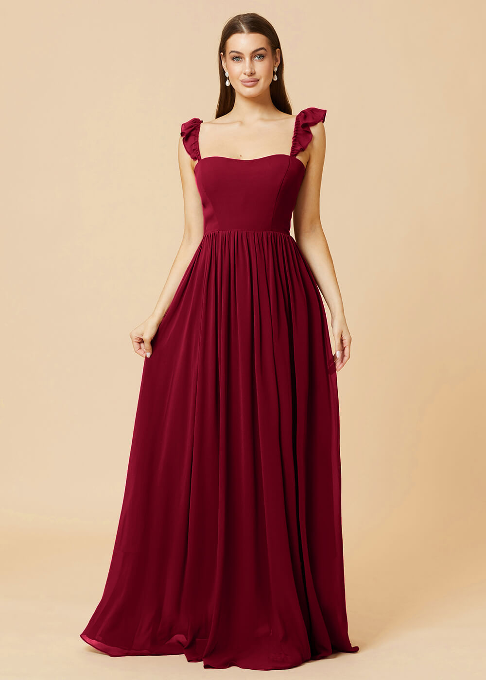 Square Neck A-line Chiffon Long Bridesmaid Dress