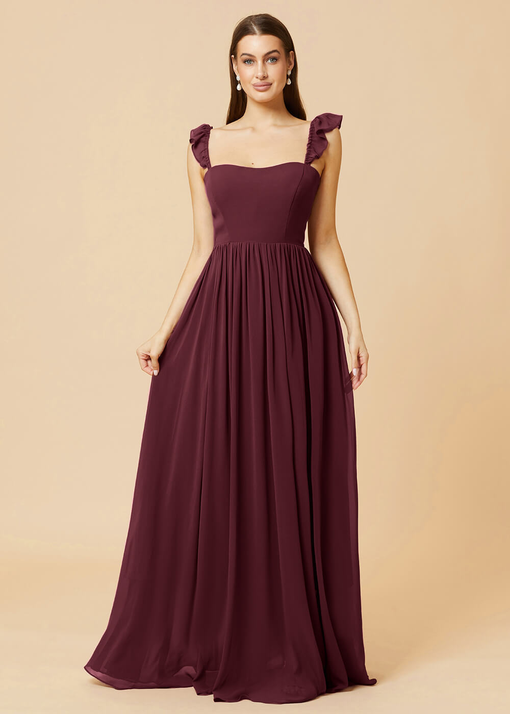 Square Neck A-line Chiffon Long Bridesmaid Dress