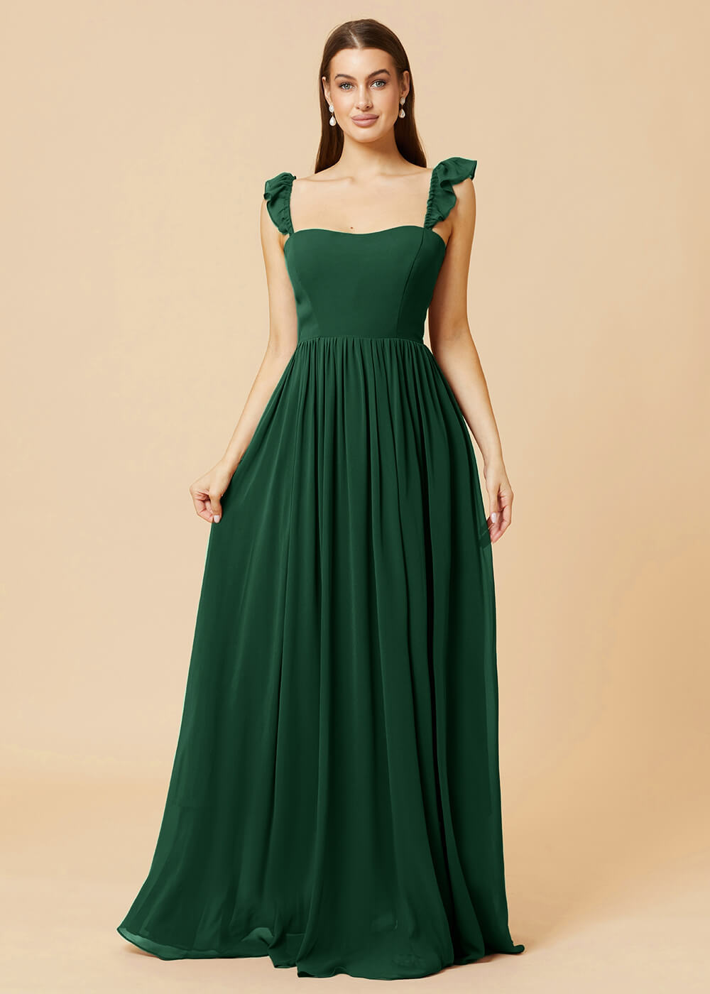 Square Neck A-line Chiffon Long Bridesmaid Dress