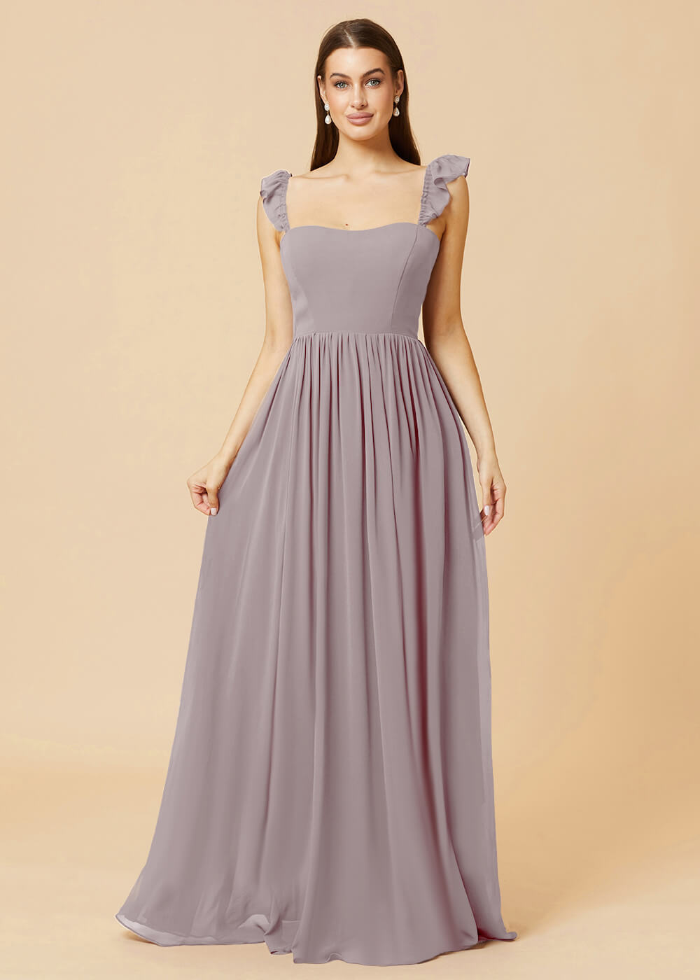 Square Neck A-line Chiffon Long Bridesmaid Dress