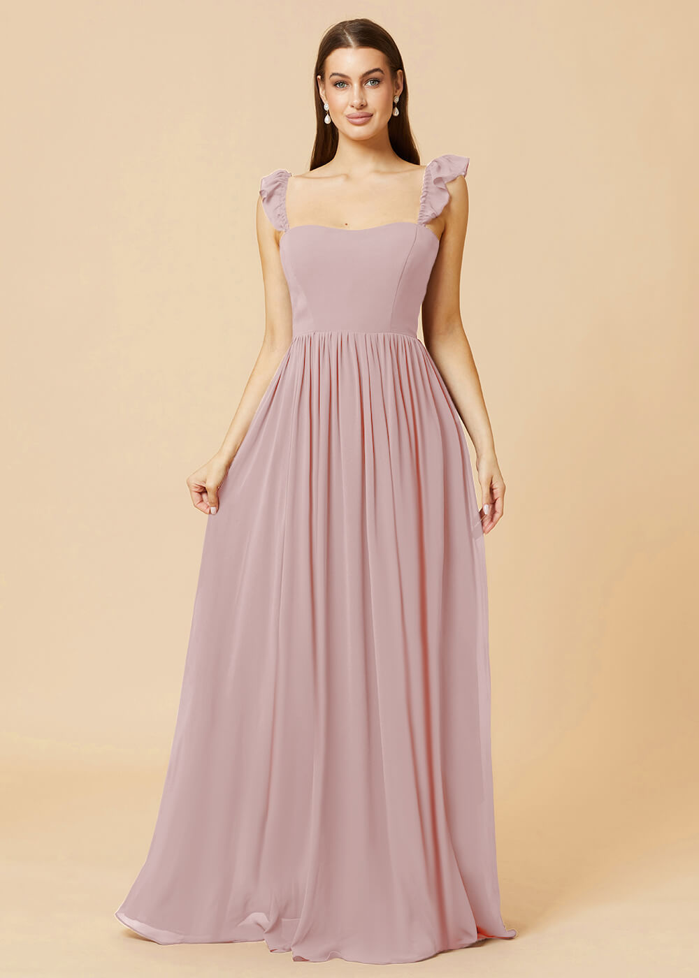 Square Neck A-line Chiffon Long Bridesmaid Dress