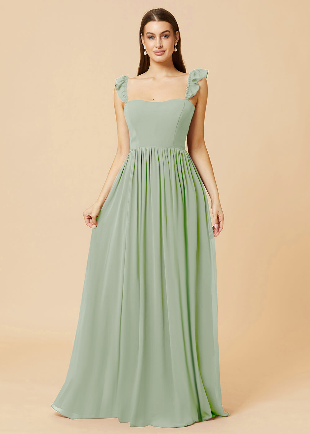 Square Neck A-line Chiffon Long Bridesmaid Dress