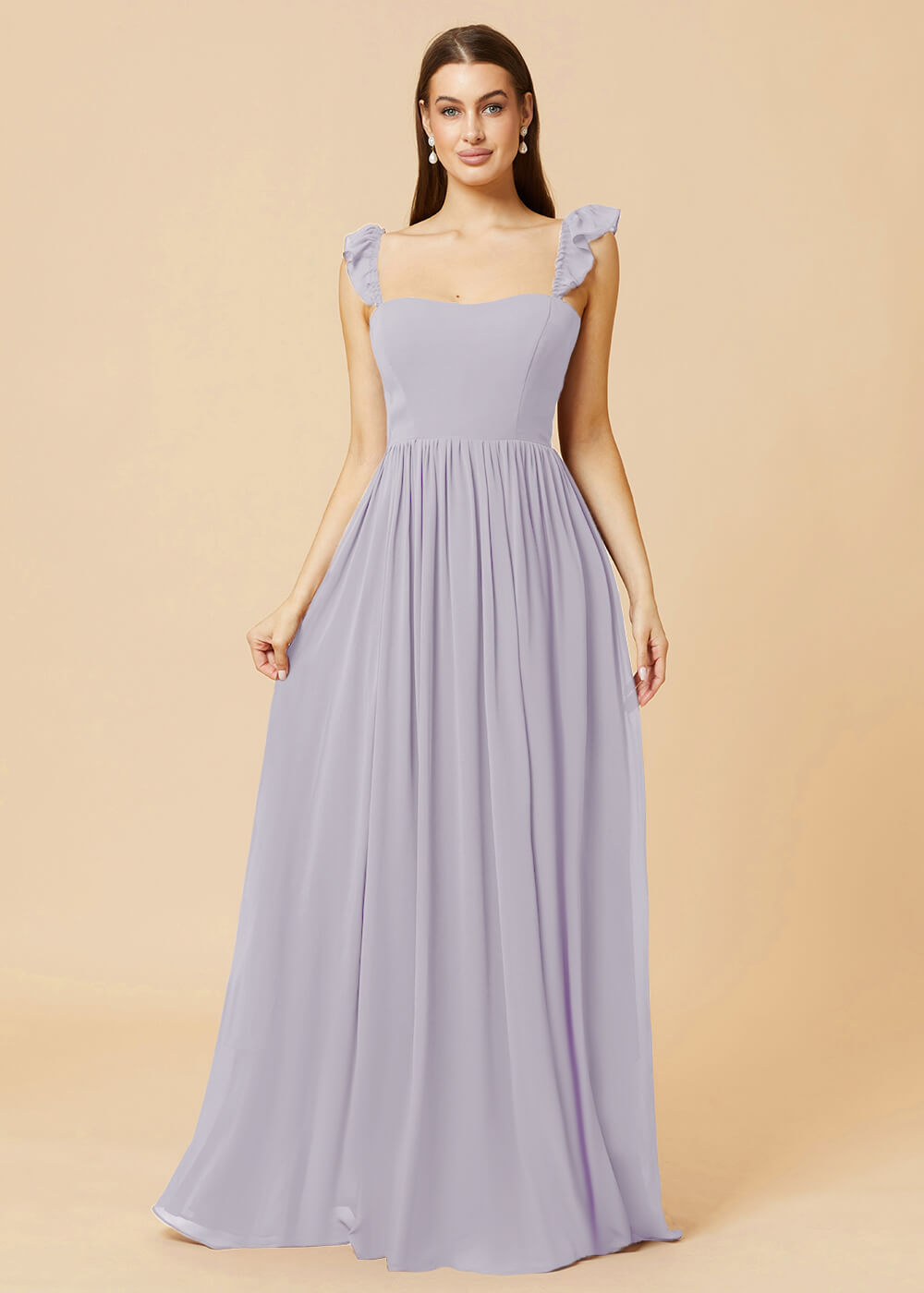 Square Neck A-line Chiffon Long Bridesmaid Dress