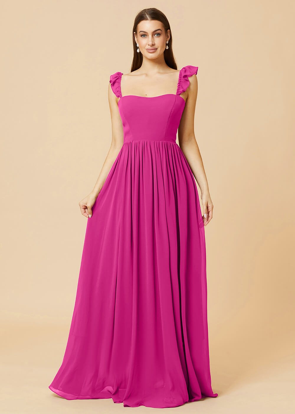 Square Neck A-line Chiffon Long Bridesmaid Dress