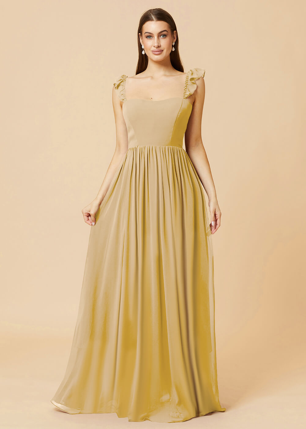 Square Neck A-line Chiffon Long Bridesmaid Dress