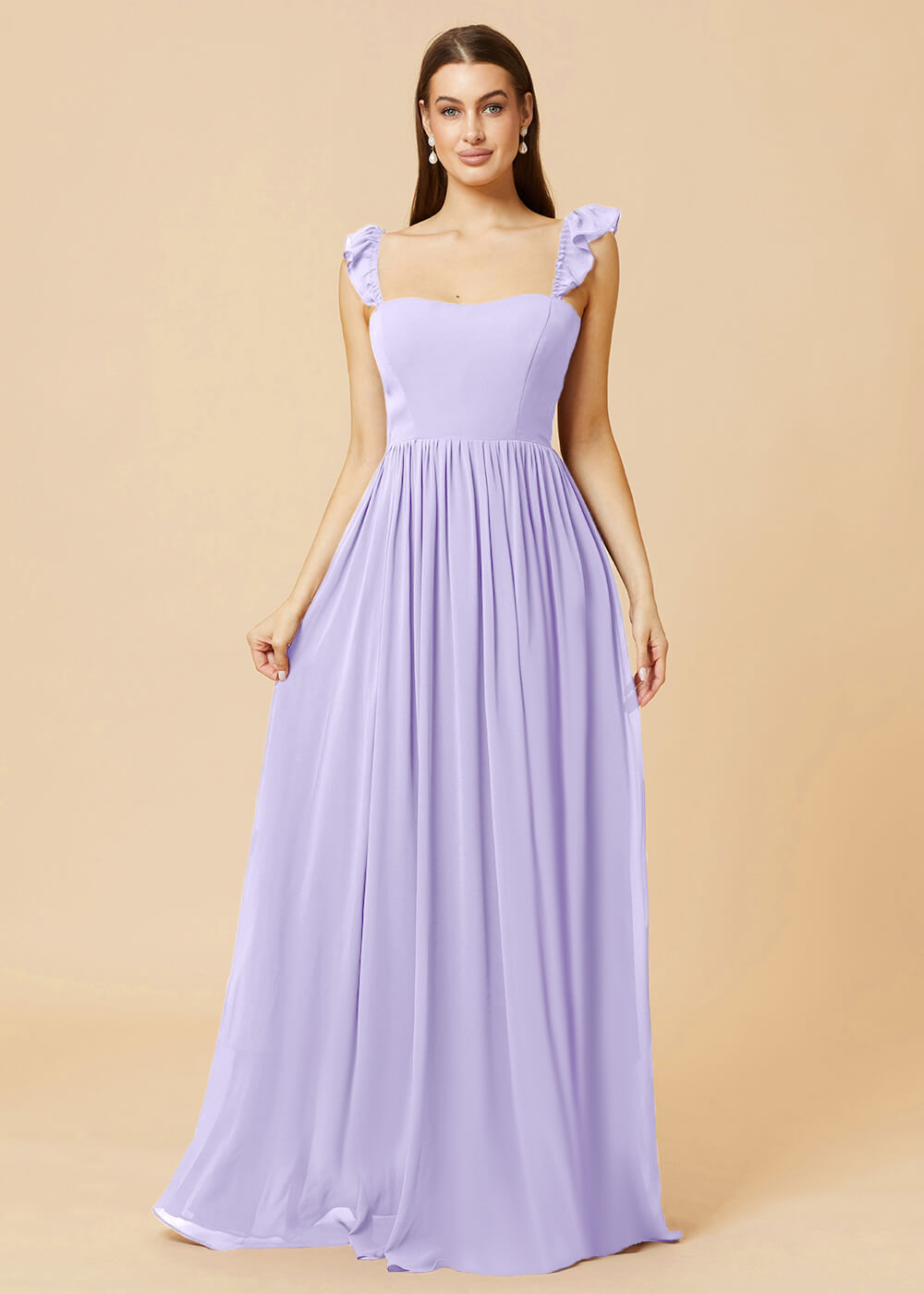 Square Neck A-line Chiffon Long Bridesmaid Dress