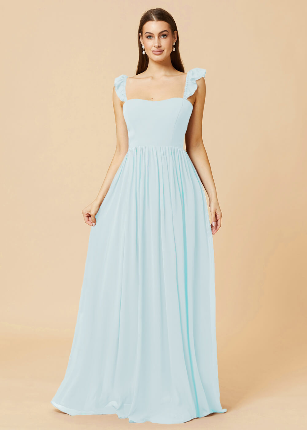 Square Neck A-line Chiffon Long Bridesmaid Dress