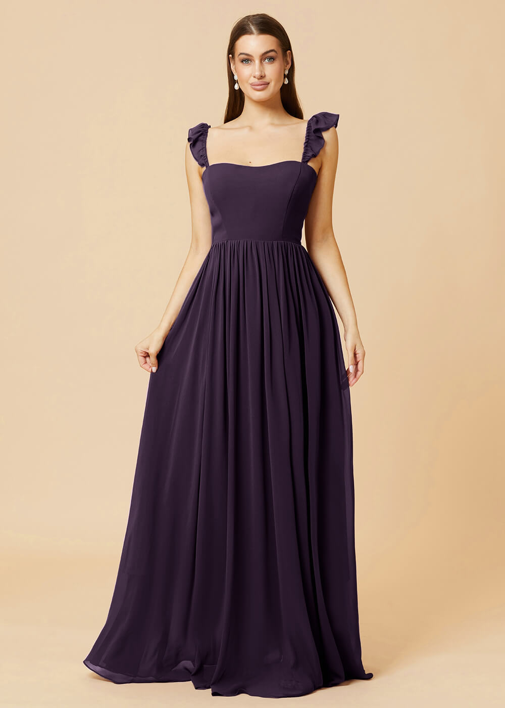Square Neck A-line Chiffon Long Bridesmaid Dress