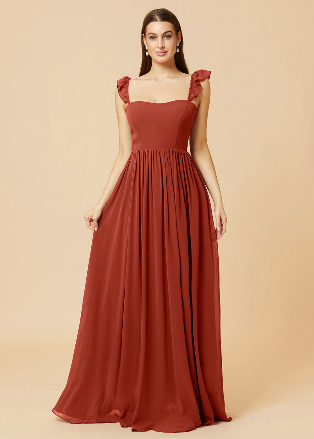 Square Neck A-line Chiffon Long Bridesmaid Dress