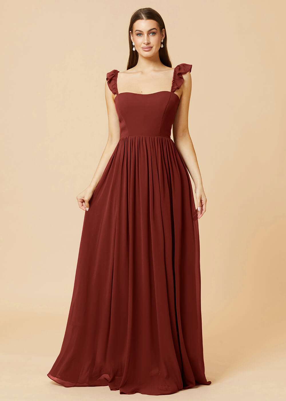 Square Neck A-line Chiffon Long Bridesmaid Dress
