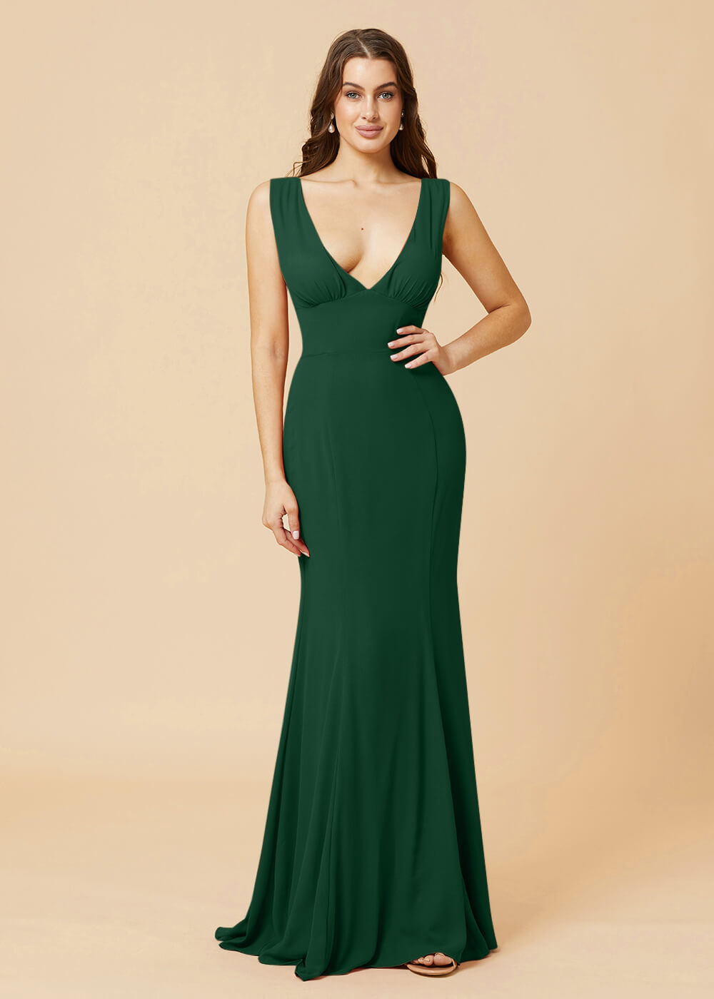 Deep V-neck Sheath Tie Back Chiffon Bridesmaid Dress