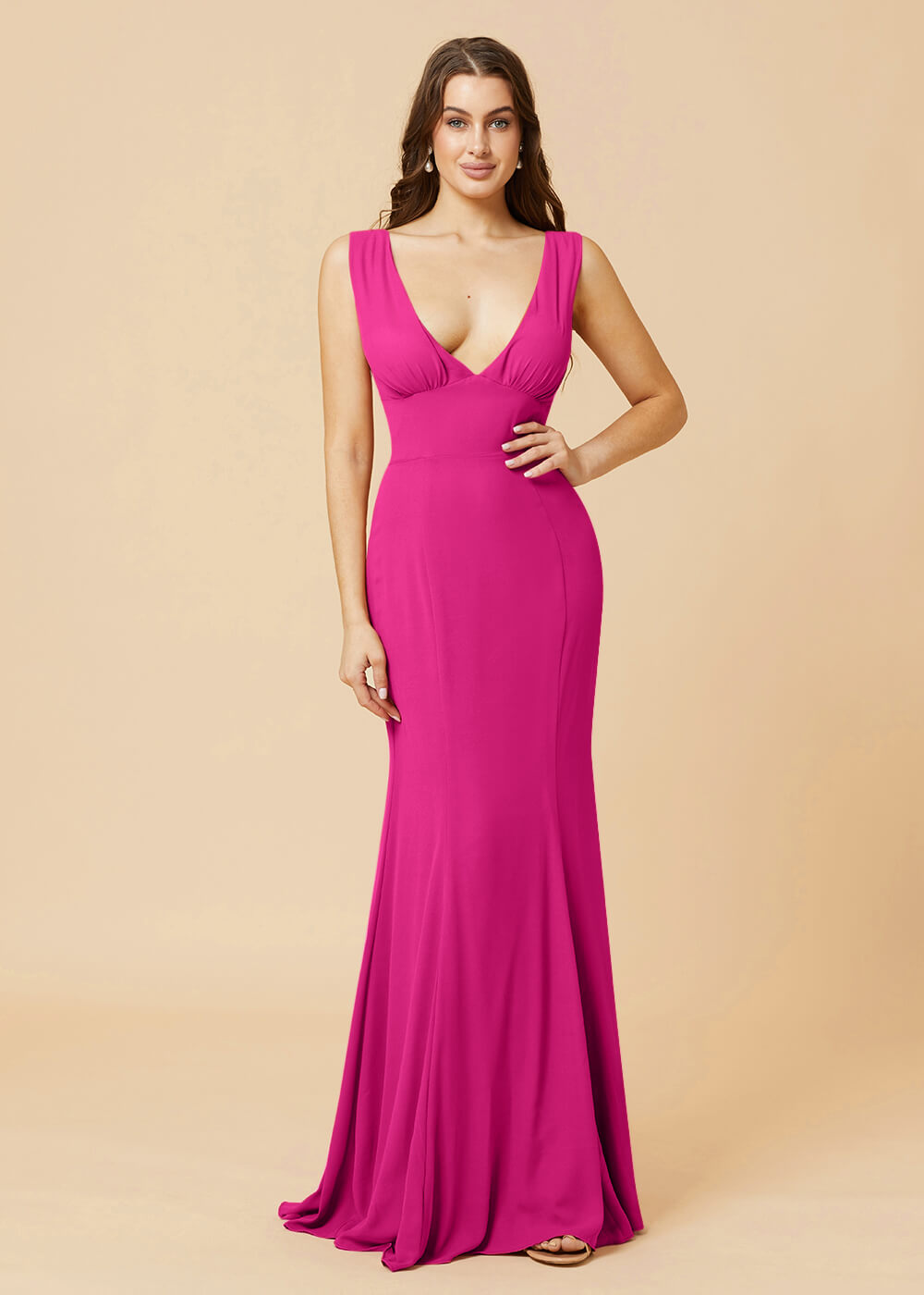 Deep V-neck Sheath Tie Back Chiffon Bridesmaid Dress