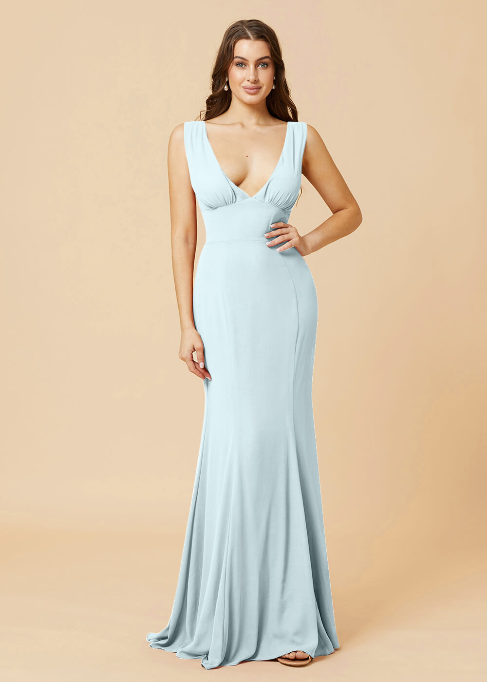 Deep V-neck Sheath Tie Back Chiffon Bridesmaid Dress