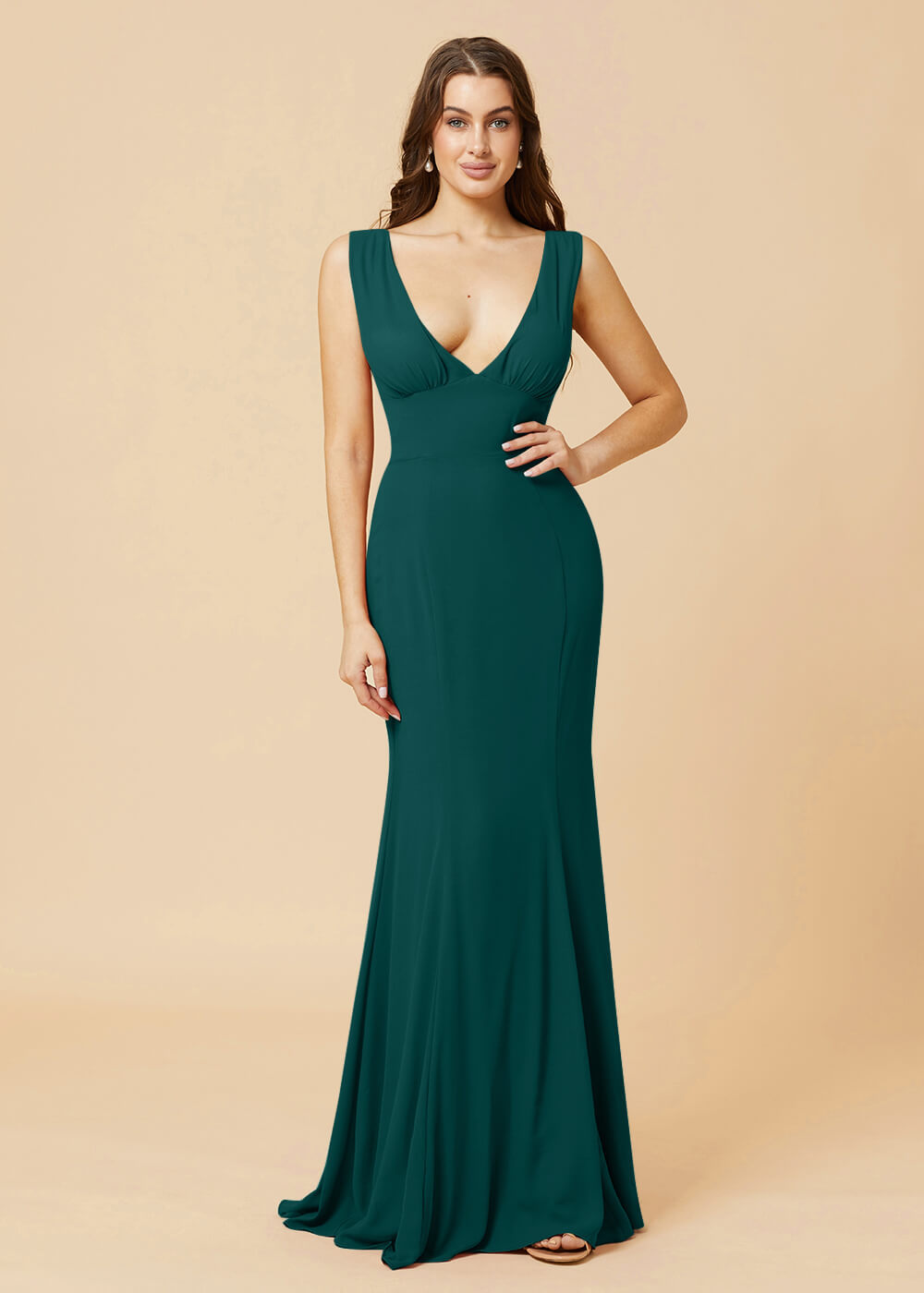 Deep V-neck Sheath Tie Back Chiffon Bridesmaid Dress