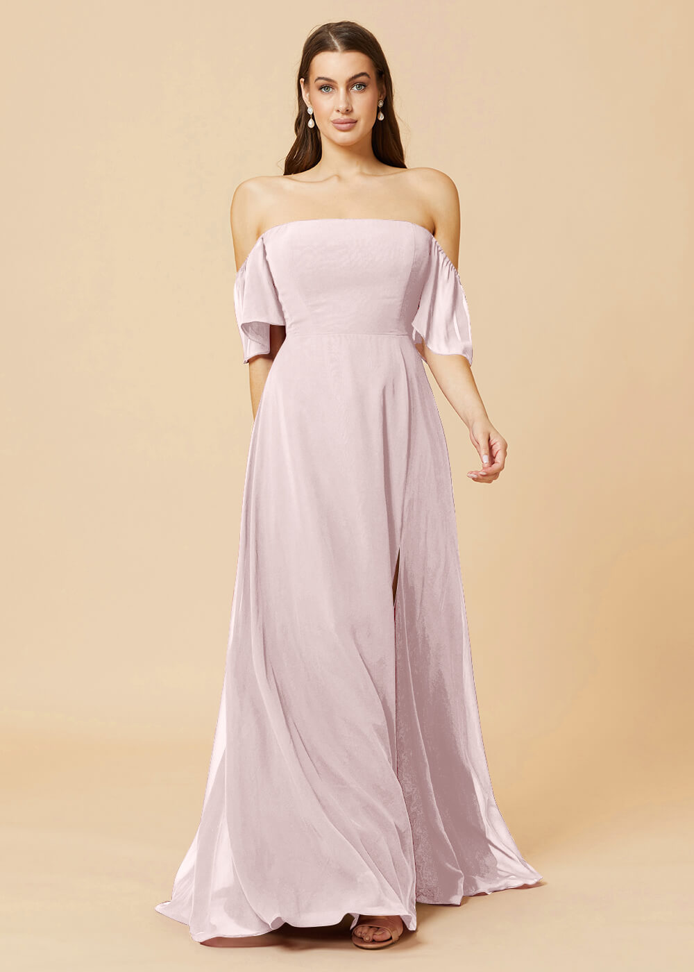 Off the Shoulder Open Back Chiffon Bridesmaid Dress