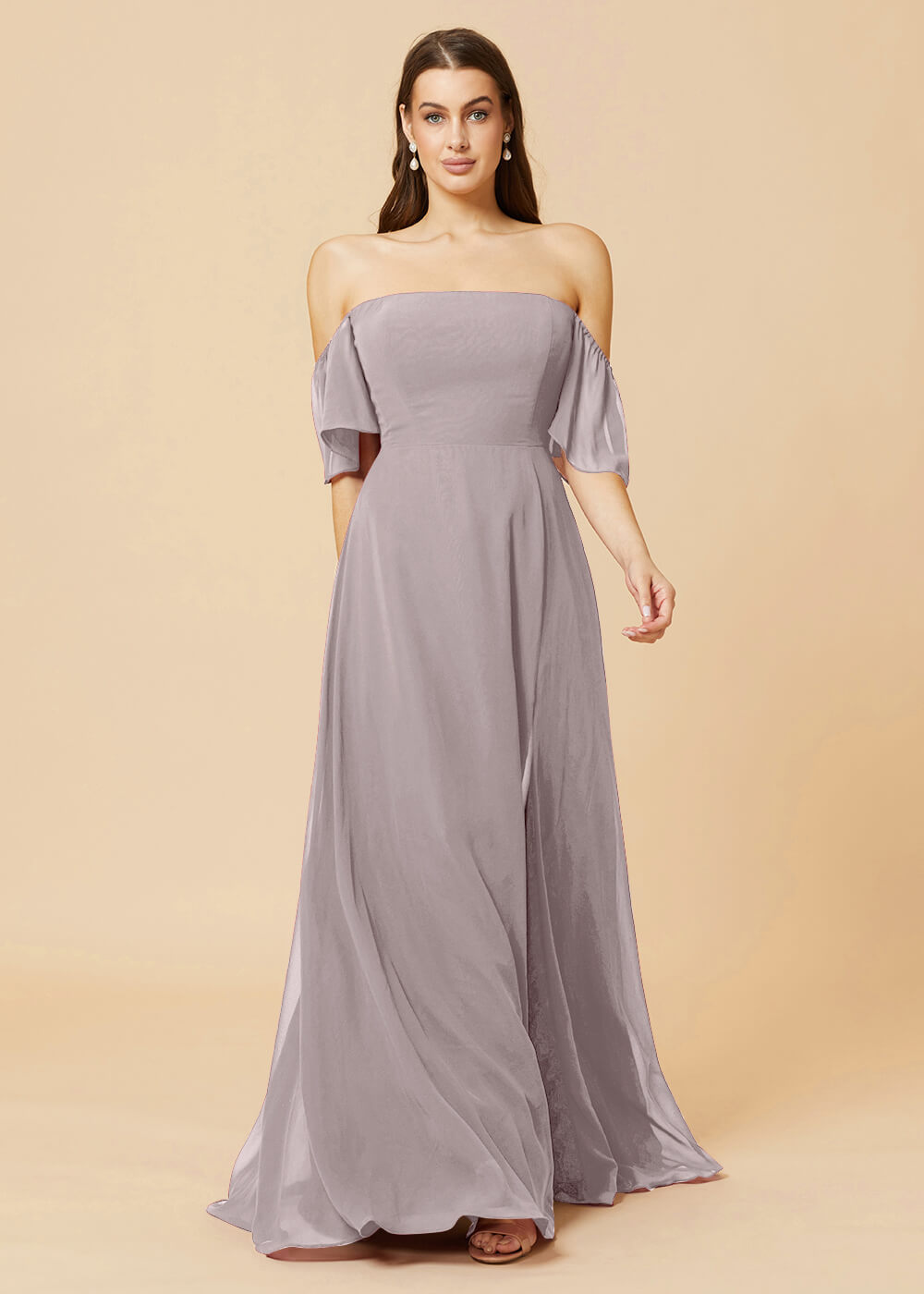 Off the Shoulder Open Back Chiffon Bridesmaid Dress