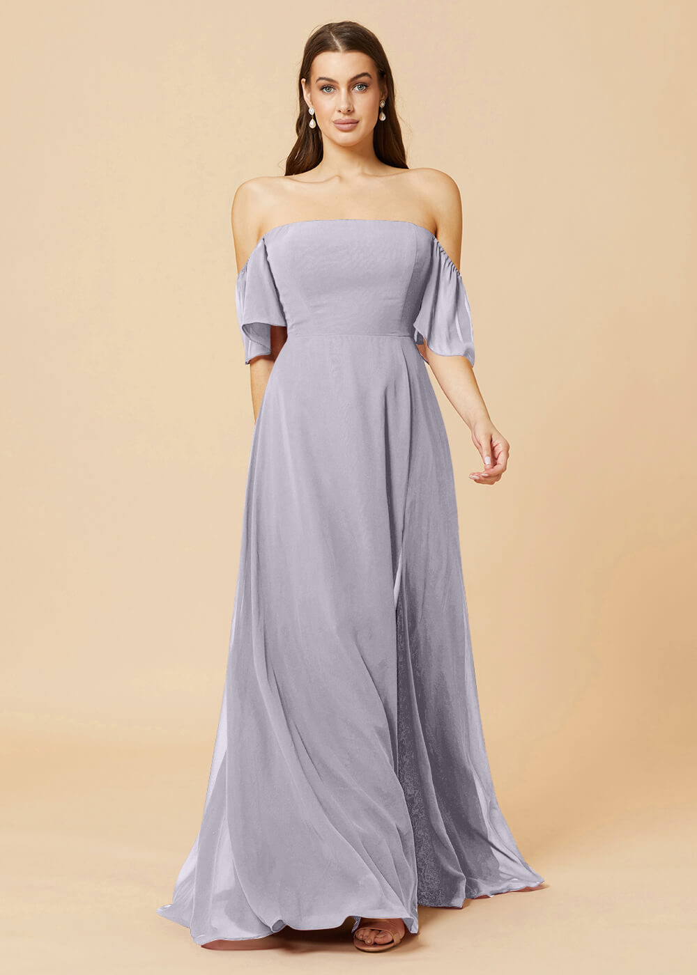 Off the Shoulder Open Back Chiffon Bridesmaid Dress