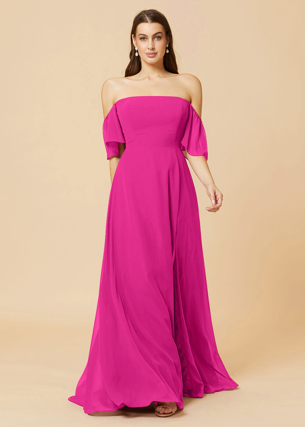 Off the Shoulder Open Back Chiffon Bridesmaid Dress