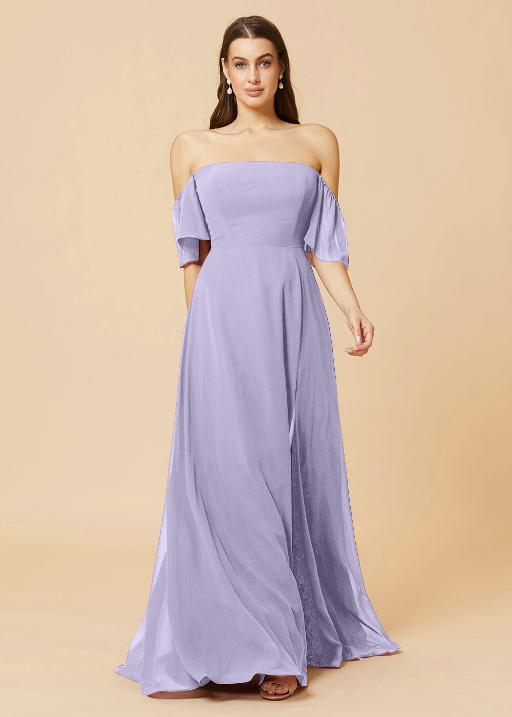 Off the Shoulder Open Back Chiffon Bridesmaid Dress