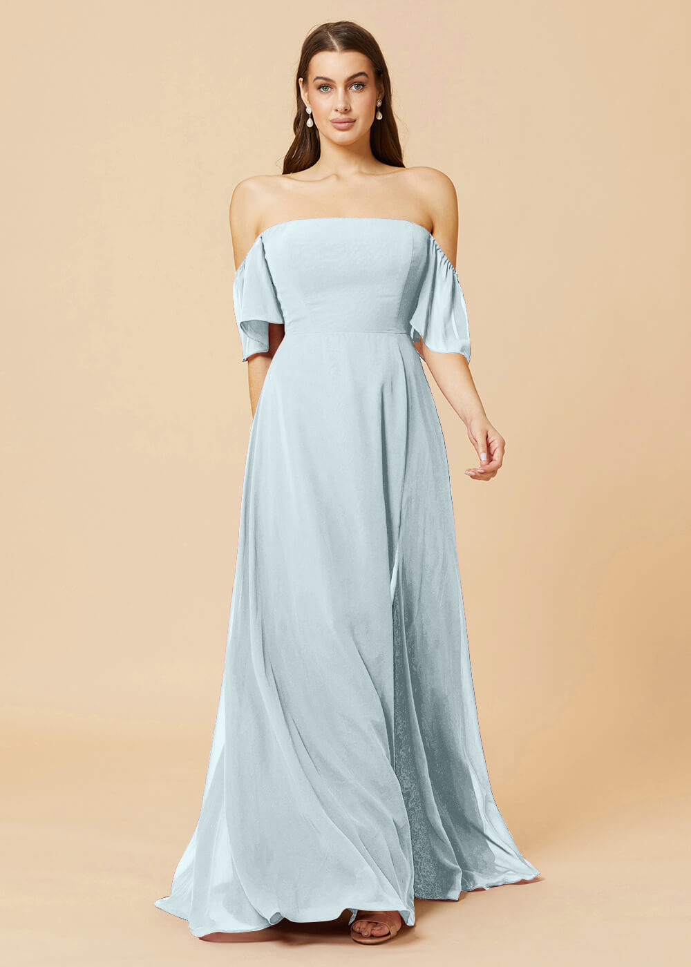 Off the Shoulder Open Back Chiffon Bridesmaid Dress