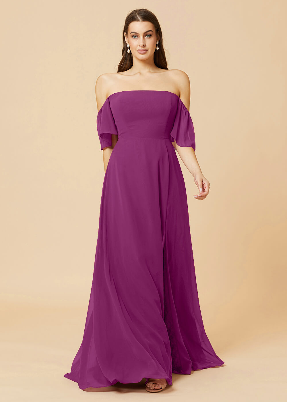 Off the Shoulder Open Back Chiffon Bridesmaid Dress