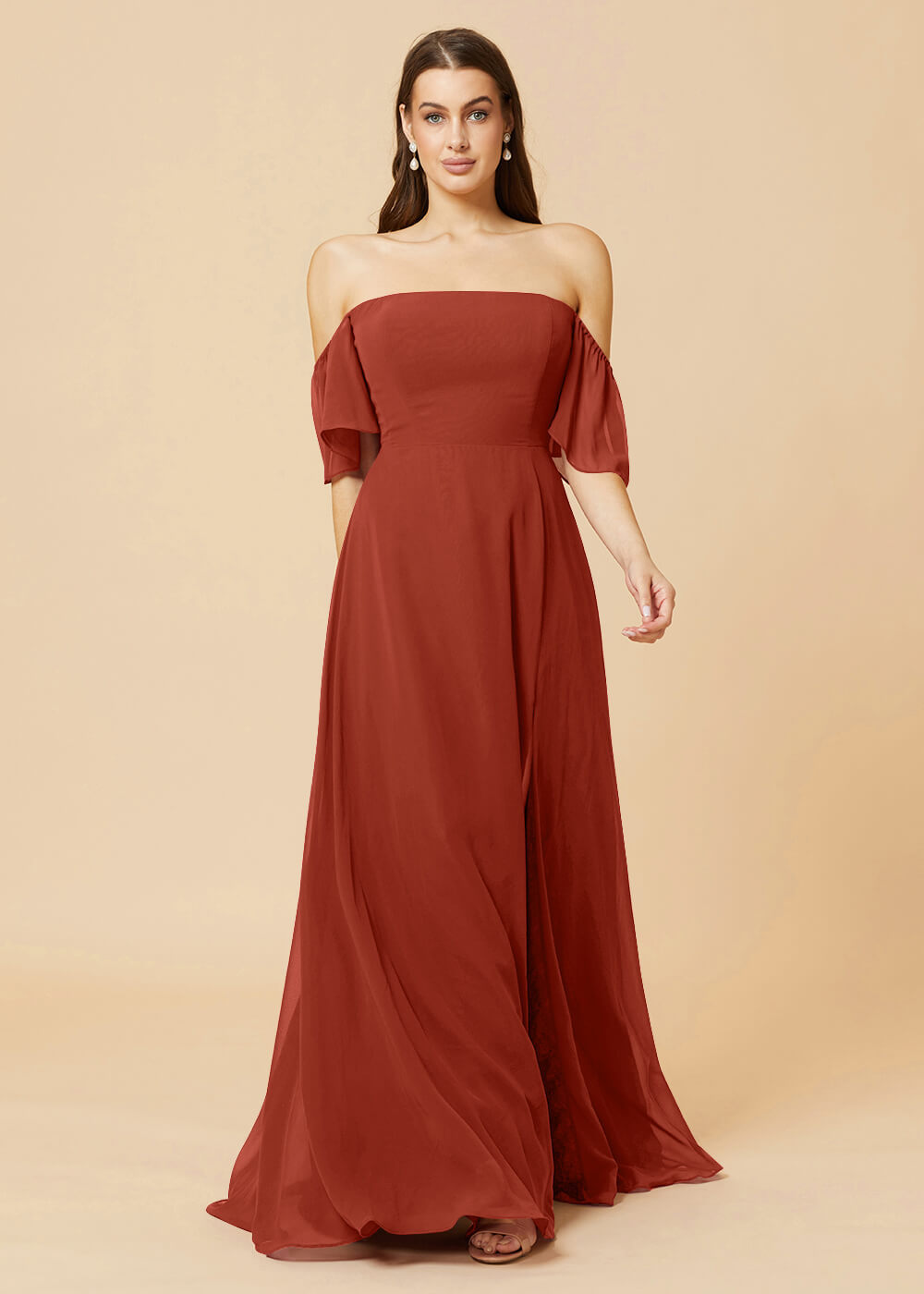 Off the Shoulder Open Back Chiffon Bridesmaid Dress