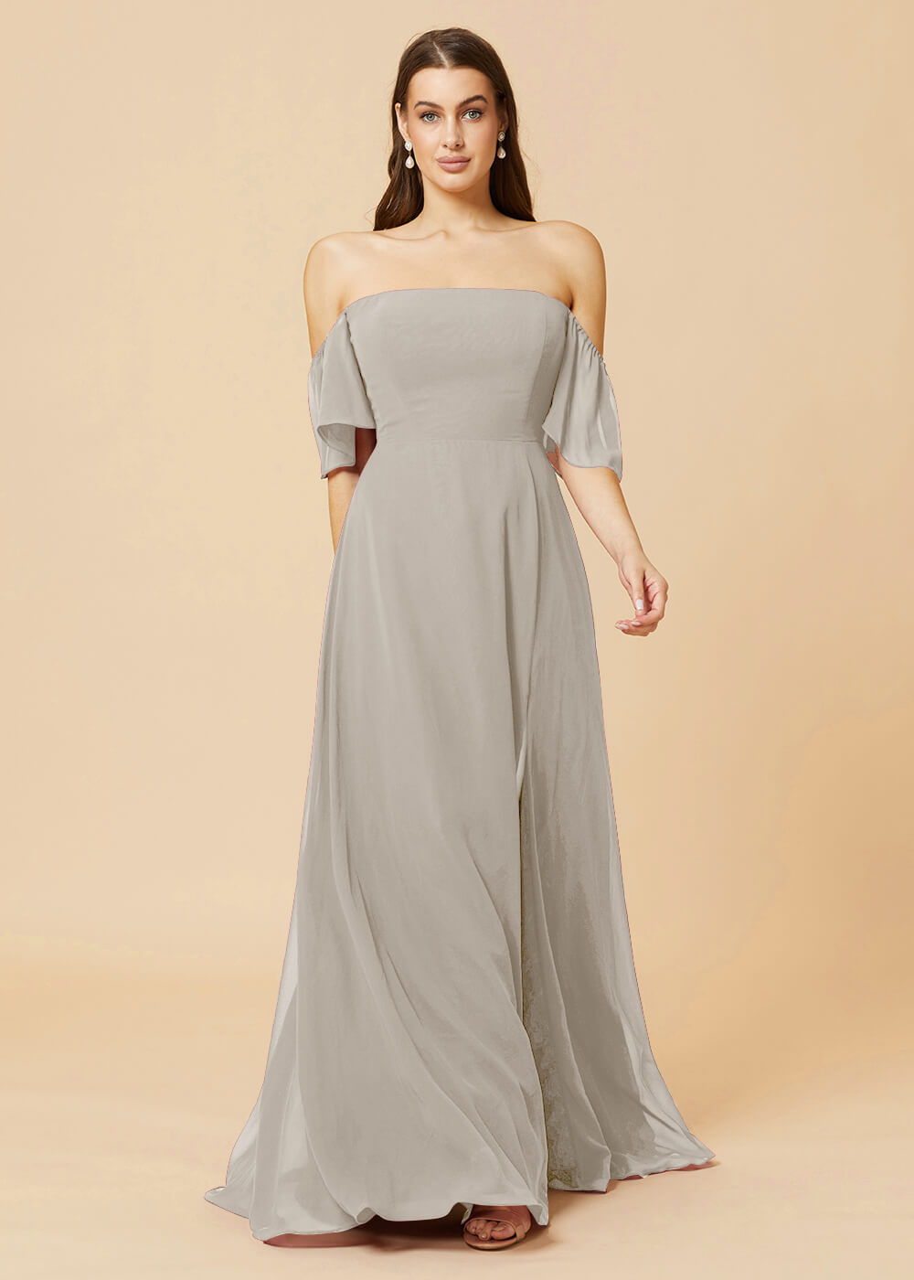 Off the Shoulder Open Back Chiffon Bridesmaid Dress