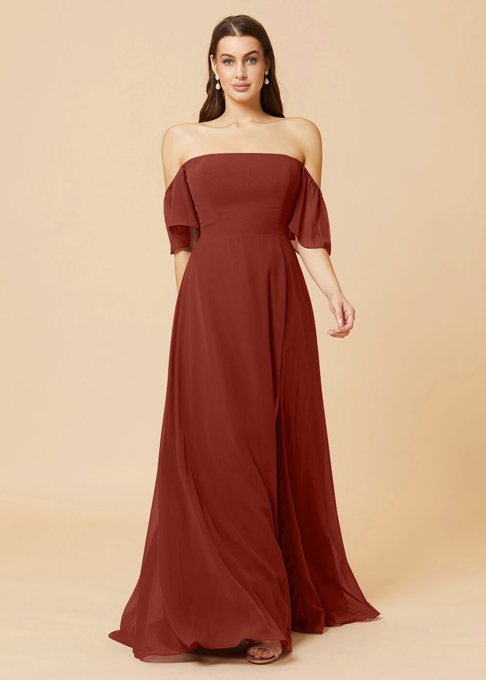 Off the Shoulder Open Back Chiffon Bridesmaid Dress
