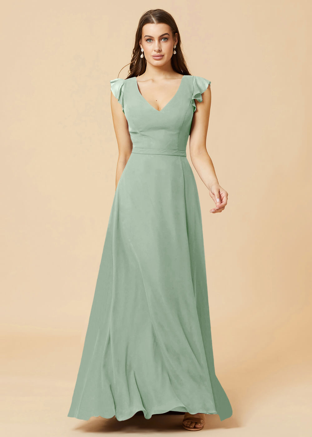 V-neck V-back A-line Chiffon Bridesmaid Dress