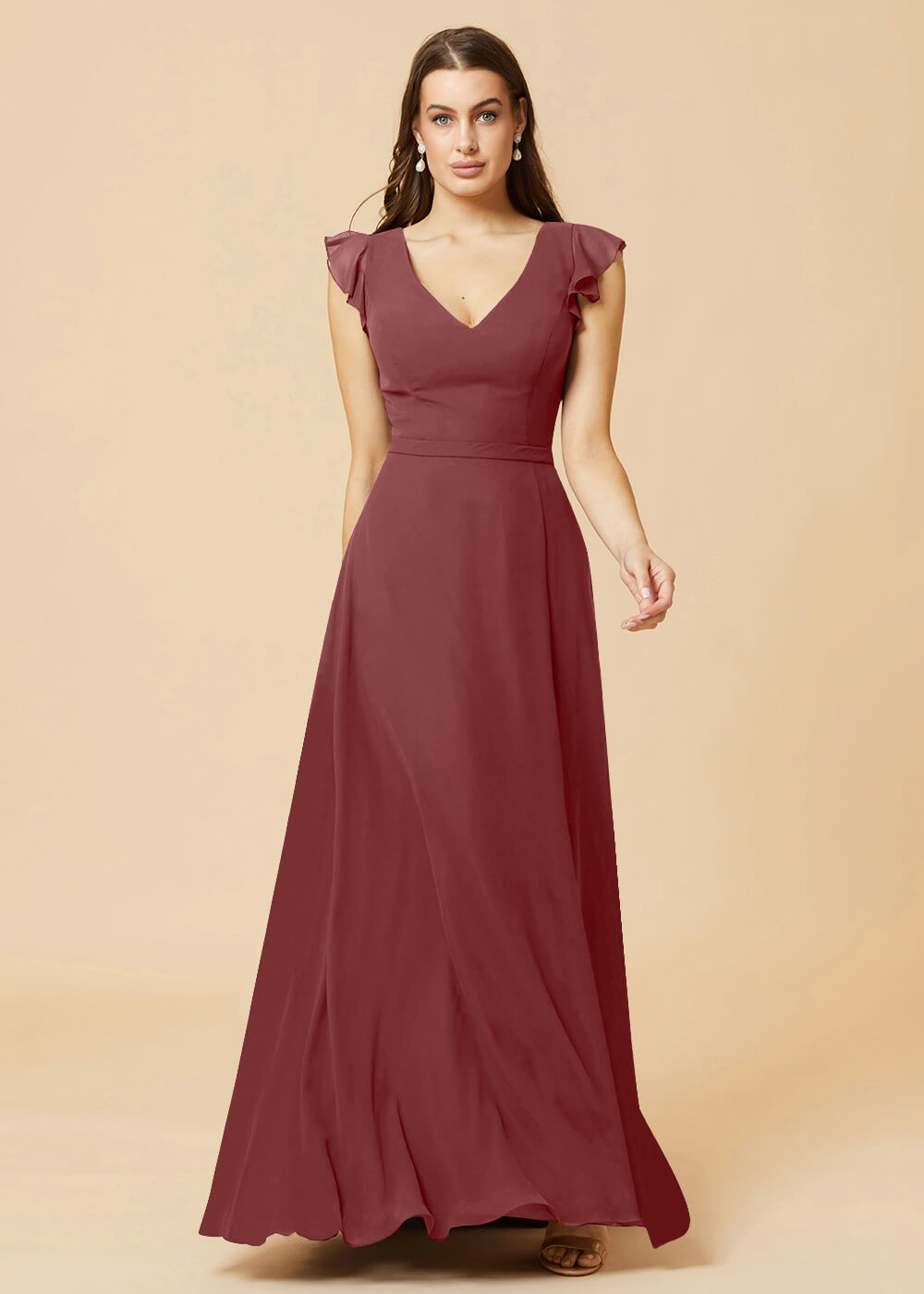 V-neck V-back A-line Chiffon Bridesmaid Dress