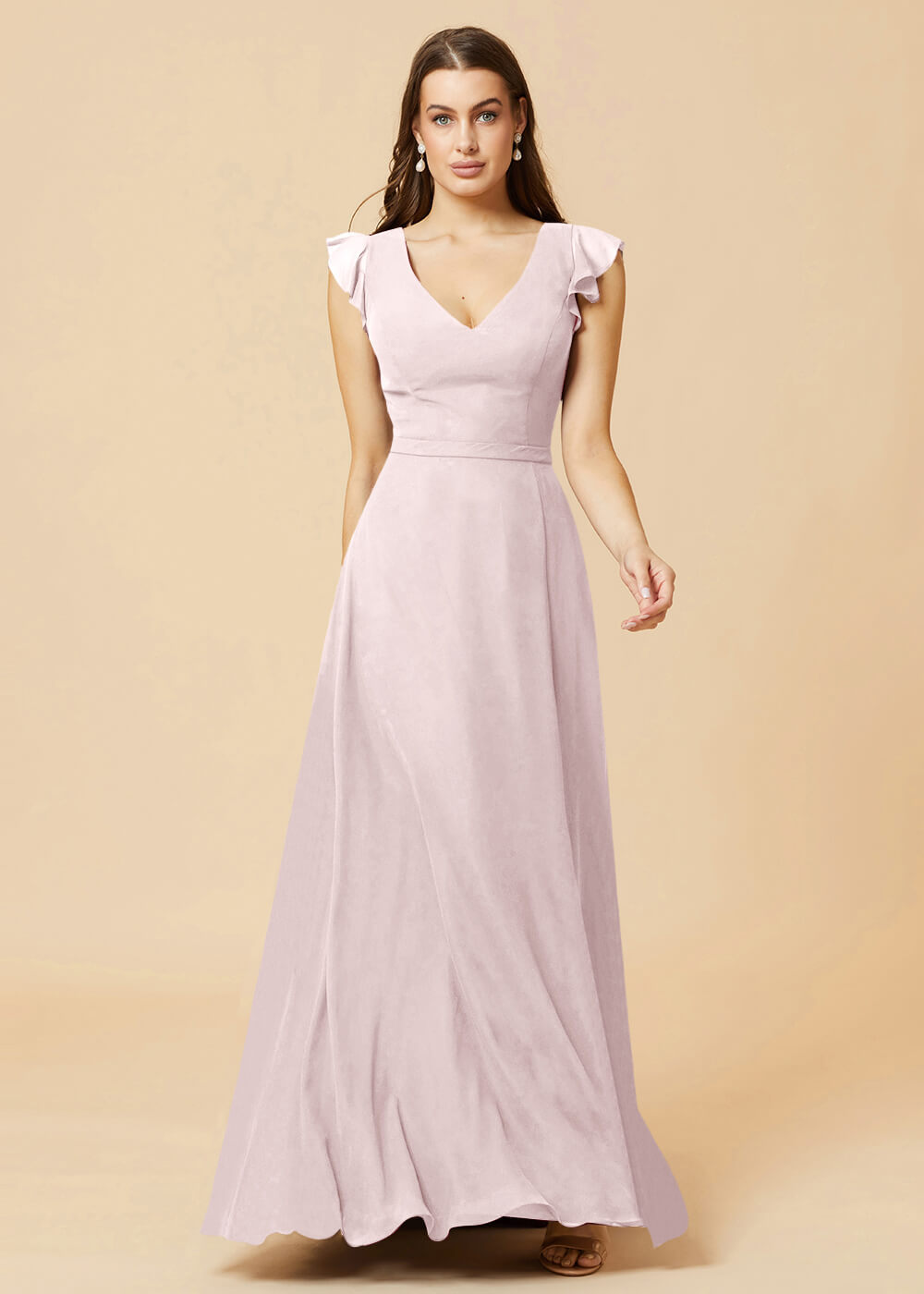 V-neck V-back A-line Chiffon Bridesmaid Dress