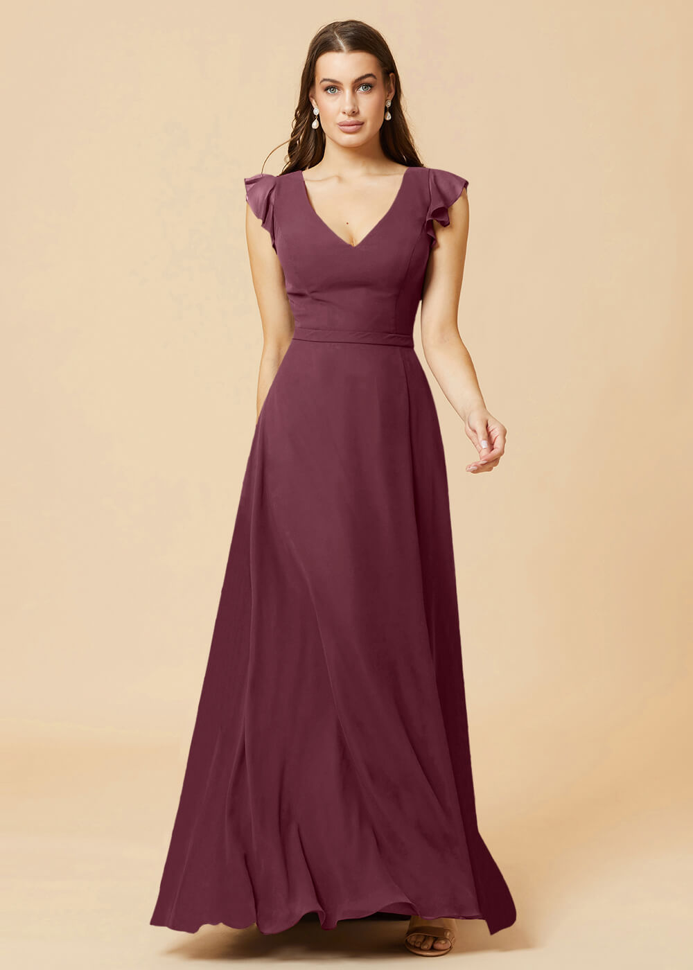 V-neck V-back A-line Chiffon Bridesmaid Dress