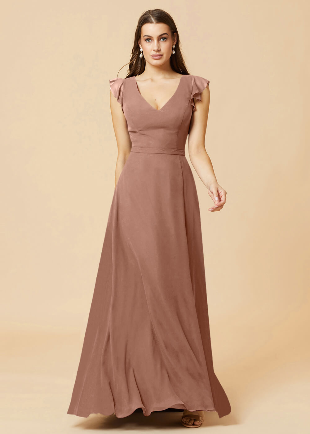 V-neck V-back A-line Chiffon Bridesmaid Dress